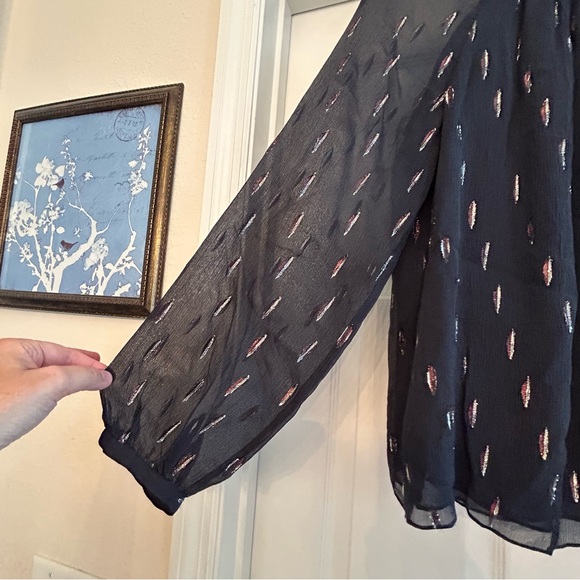 Rebecca Taylor Silk Metallic Chiffon Long Sleeve Top Size 6 - Picture 4 of 12